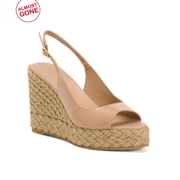 STUART WEITZMAN Spain Patent Leather Island Peep Toe Espadrille Wedges - Picture 1 of 2